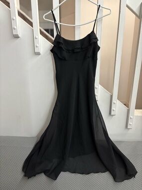 Twik by Simons Black Ruffle Chiffon Midi Dress